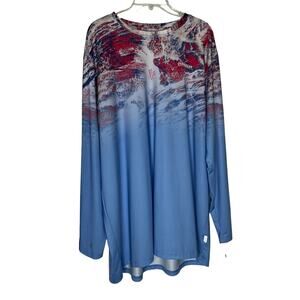 Magellan Outdoors Shirt Size 2X Boyfriend Fit Fish Gear in Blue and Pink Print